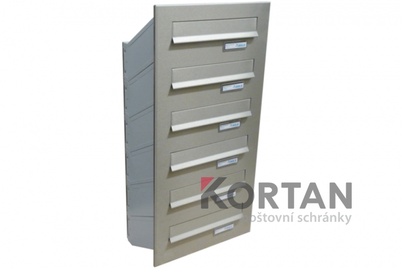 6x poštovní schránka D-041 k zazdění do sloupku v jednom sloupci + čelní deska - NEREZ / šedá | eshop.KORTAN.cz