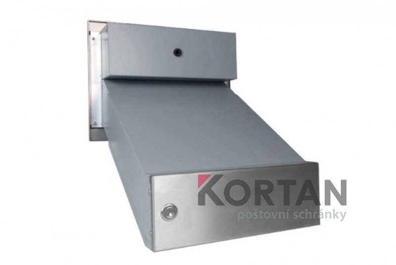 1x poštovní schránka D-042 šikmá k zazdění do sloupku + čelní deska s 2x zvonkem a HM URMET - NEREZ / šedá | eshop.KORTAN.cz